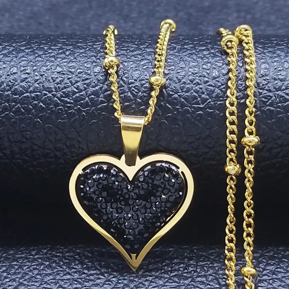 Gold Filled Black Heart Druzy Necklace - Picture 1 of 1